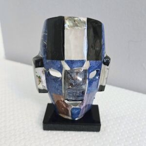 Mexican Aztec Death Mask Abalone Semi Precious Stone Inlay Southwest Art 3.75"